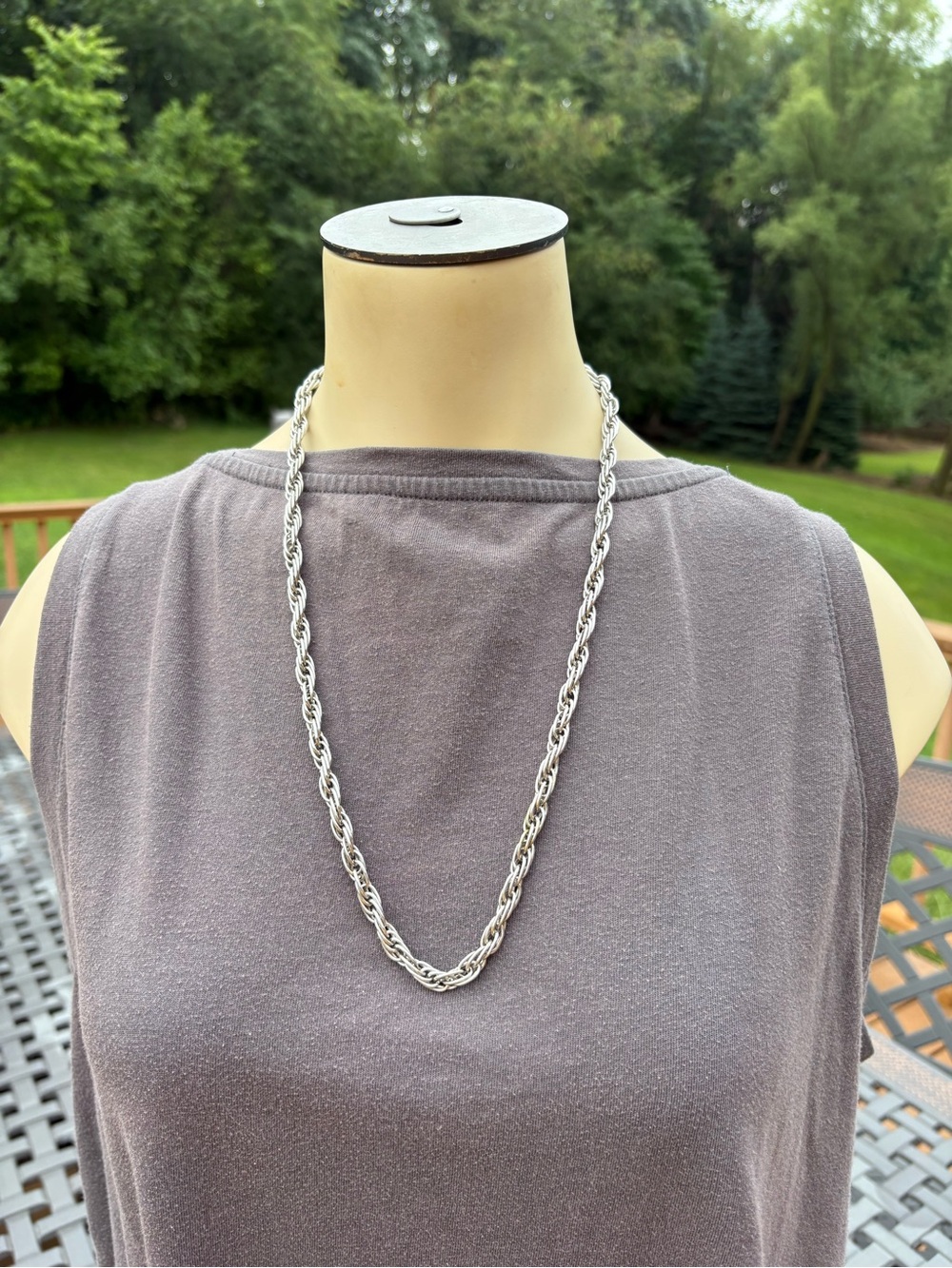 Silver Tone Rope Chain Necklace - vintage Silver Chain